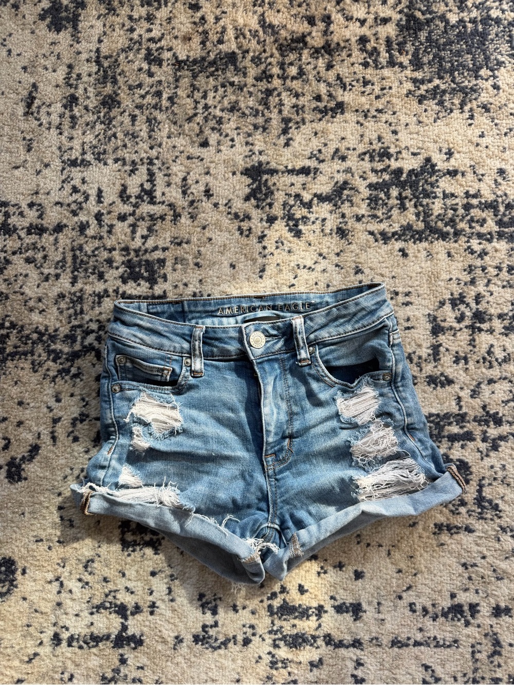 American Eagle Outfitters Light Wash Distressed Roll-Cuff Jean Shorts